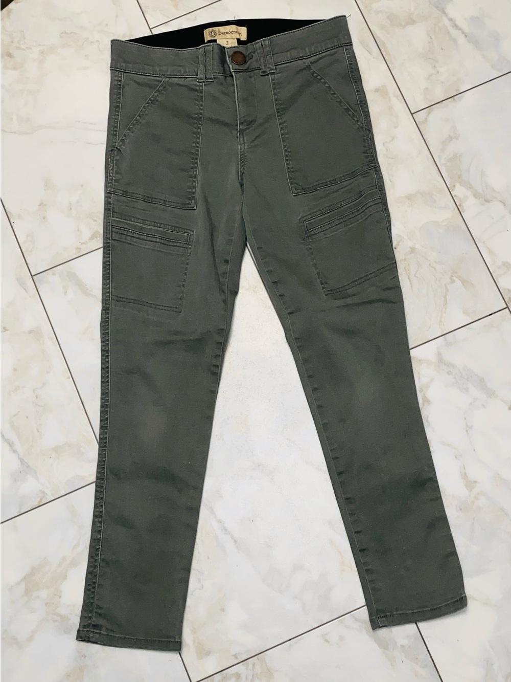 Democracy Ab Technology Pants Womens Size 2 (28X25) Olive Khaki Stretch Detailed